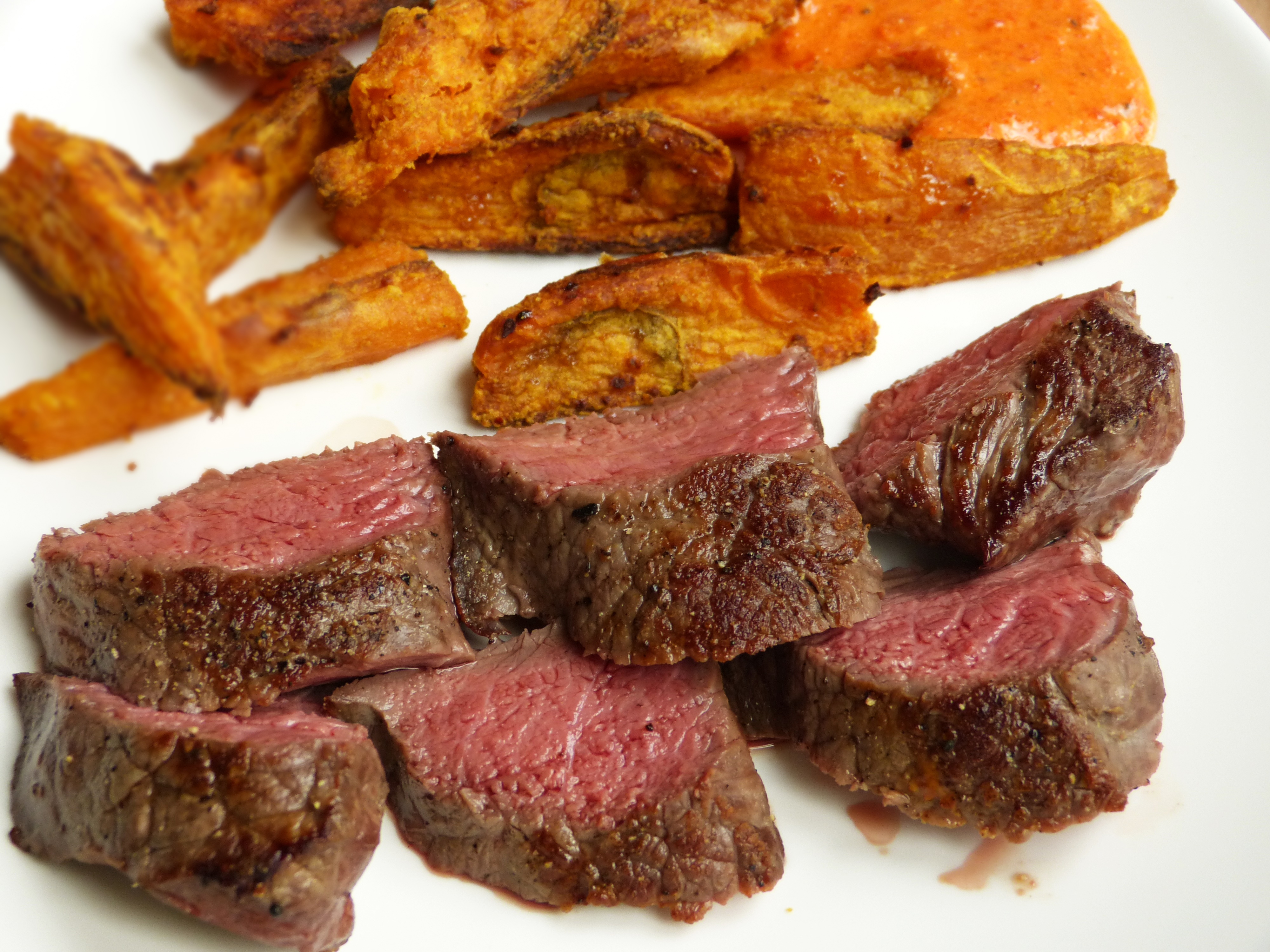 steak, süßkartoffelwedges