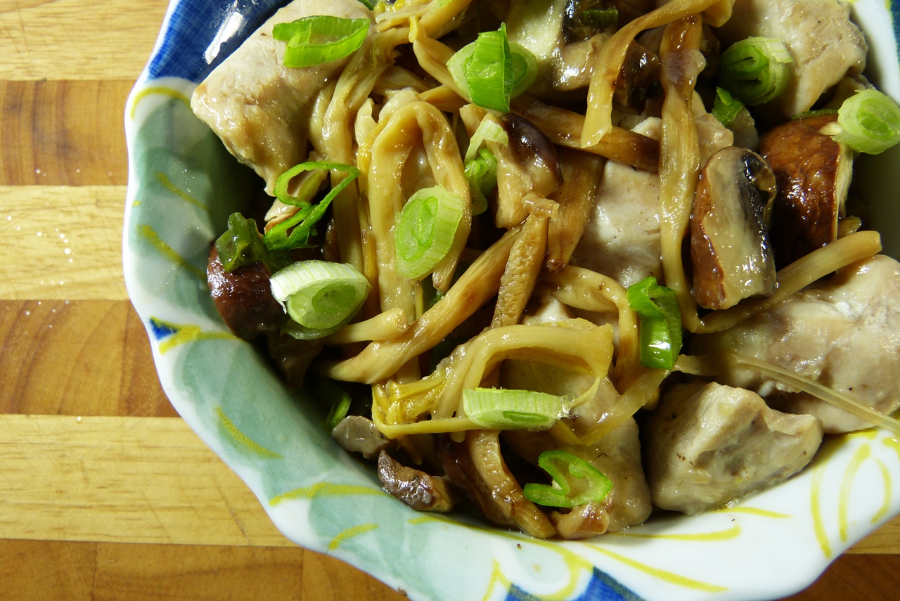 huehnchen, shiitake, lilienblueten